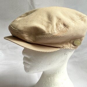 Kangol Check Hudson Cap Hat Newsboy Size Large 100% Cotton Cream Striped